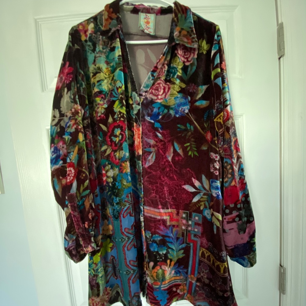 Johnny Was Multicolor Floral Velvet Tunic